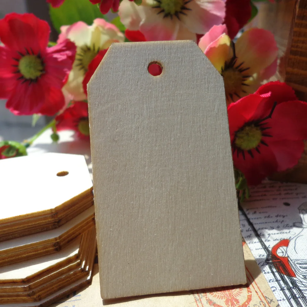 

50pcs 3.4x6.9cm DIY Wood Gift Tag Party Birthday Wedding Message Gift Hang Tag, Craft Label Cards with Hemp Rope