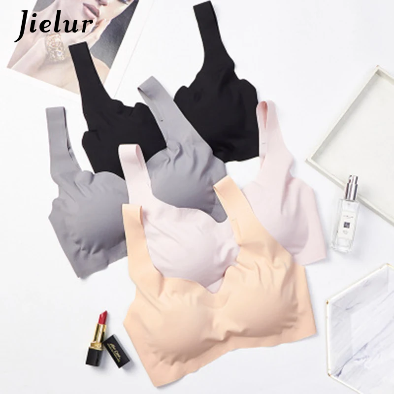 Сексуальные однотонные женские бюстгальтеры Jielur повседневные бесшовные Черные
