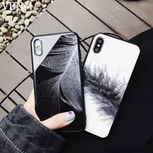 

VBNM Tempered Glass Case for iPhone 7 8 Case Beautiful Feather Cactus Pattern Cover for iPhone X 7 8 Plus 6 Plus Back Protetor