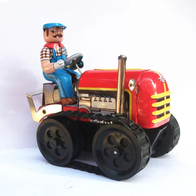 Wind up Tractor Driver Farm Construction Clockwork Mechanical Tin Toy Gift 