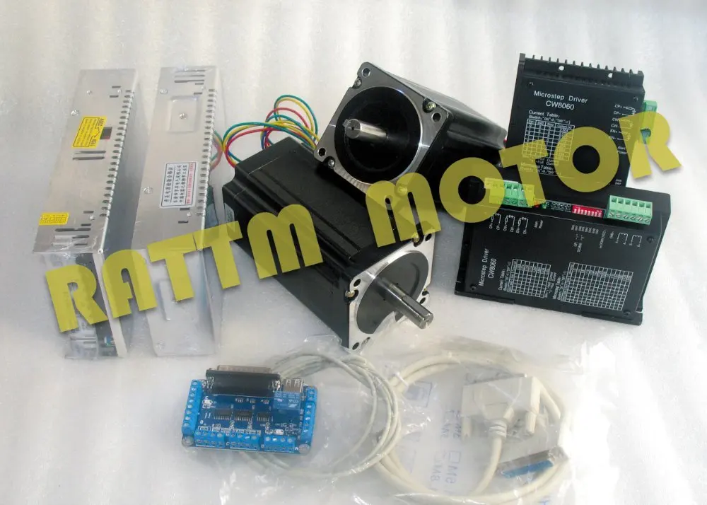 

2Axis Nema 34 stepper motor Dual shaft 1600oz-in/5.0A & Driver CW8060 6A/80VDC 256 Microstep & 5 Axis berakour board CNC Kit