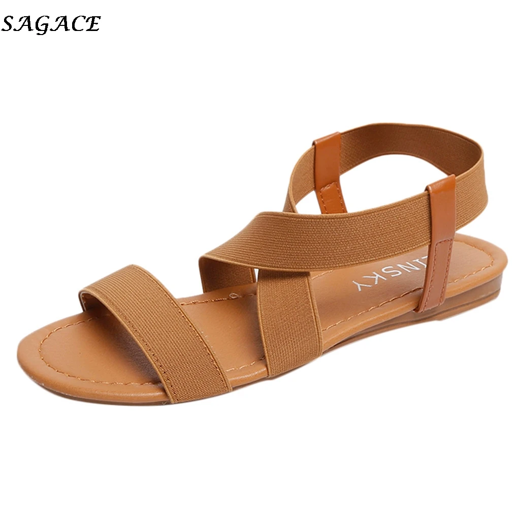 2019 Summer Beach Roman Sandal Ladies Open Toe Flat Sandal #30,Beige,39,United States