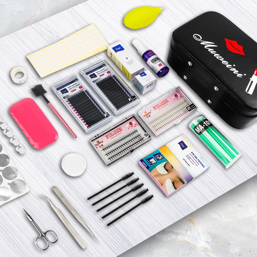 Professional Eyelash Extension Kit Individual Mink Eyelashes Set with Case No Stimulating Glue Easy Grafting Eyelash Tool Salon