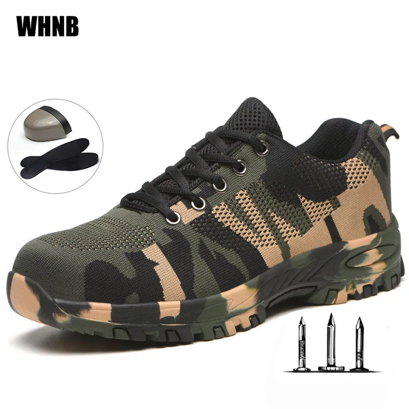 

Camouflage Labor Insurance Shoes Men Breathable Steel Head Anti-piercing Safety Shoes Women Non-slip Wear-resistant Work Shoes