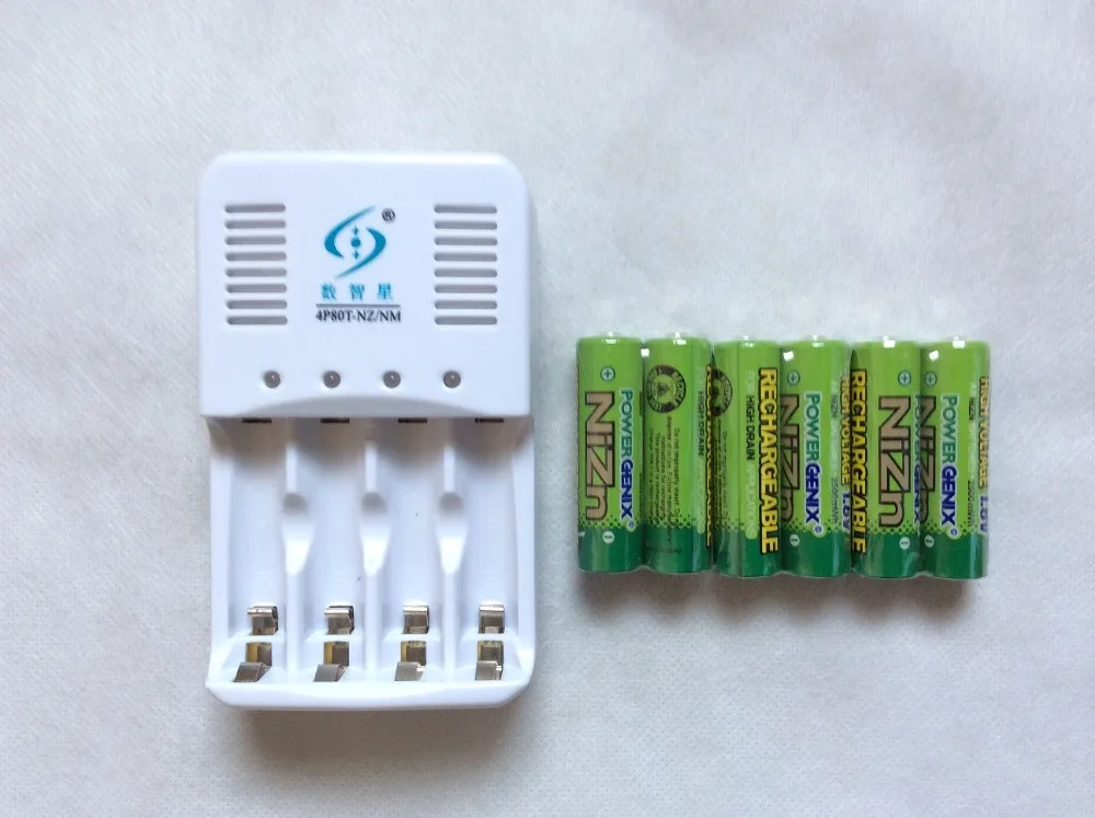 

6PCS NiZn 2500mWh 1.6V Rechargeable AA Nickel Zinc Batteries + 4 PORTS AA AAA NIZN NIMH CHARGER