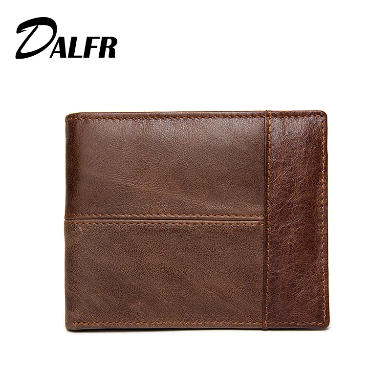 

DALFR Genuine Leather Mens Wallets Card Holder Male Short Wallet 6 Inch Cowhide Vintage Style Coin Purse Small Wallet