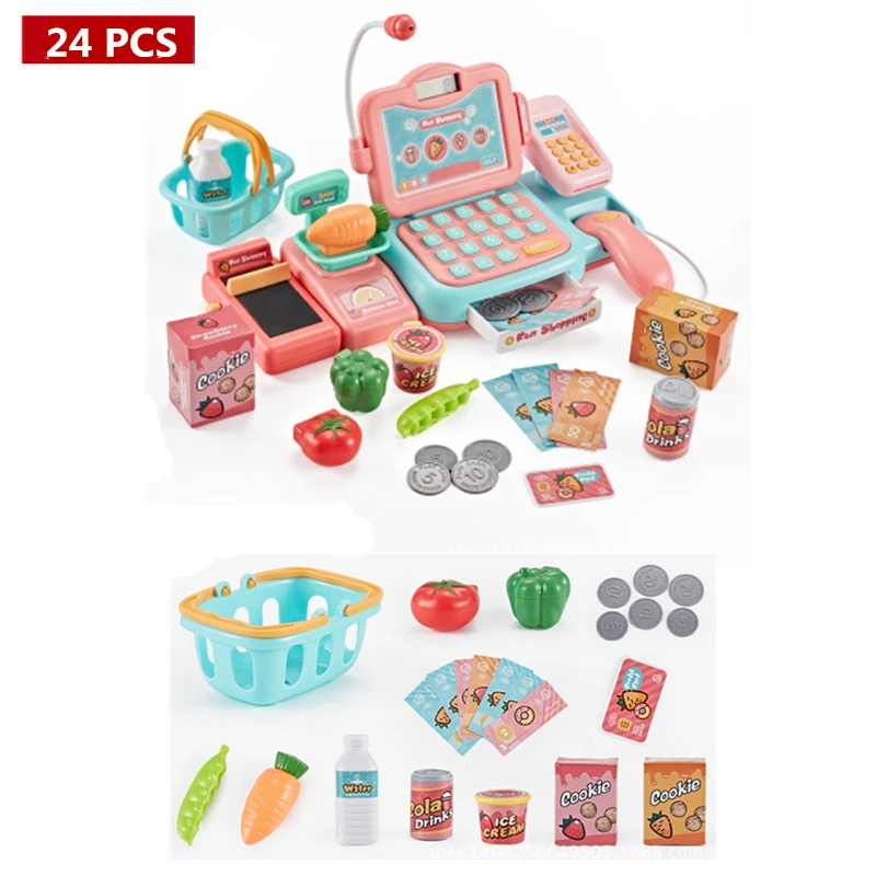 

24pcs Diy Big Size Pretend Play Simulated Plastic Supermarket Electronic Cash Register Cashier Scanner Set Kid Toys for Children