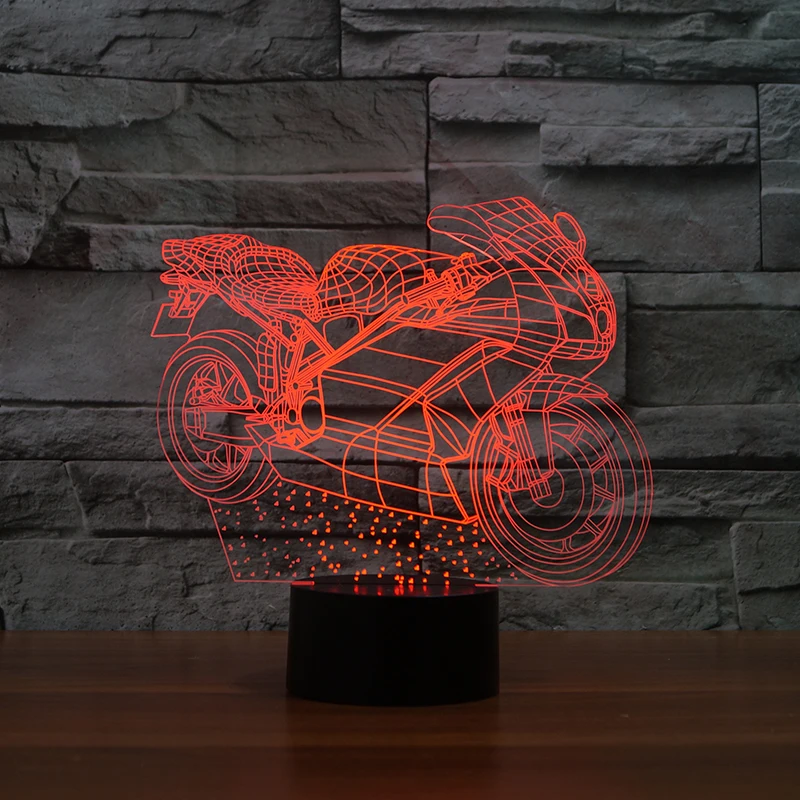Мотоцикл 3D LED Оптические иллюзии Лампы для мотоциклов, rquite 7 цветов изменить сенсорный переключатель Книги по искусству Скульптура светодиодные стол ночник трепет