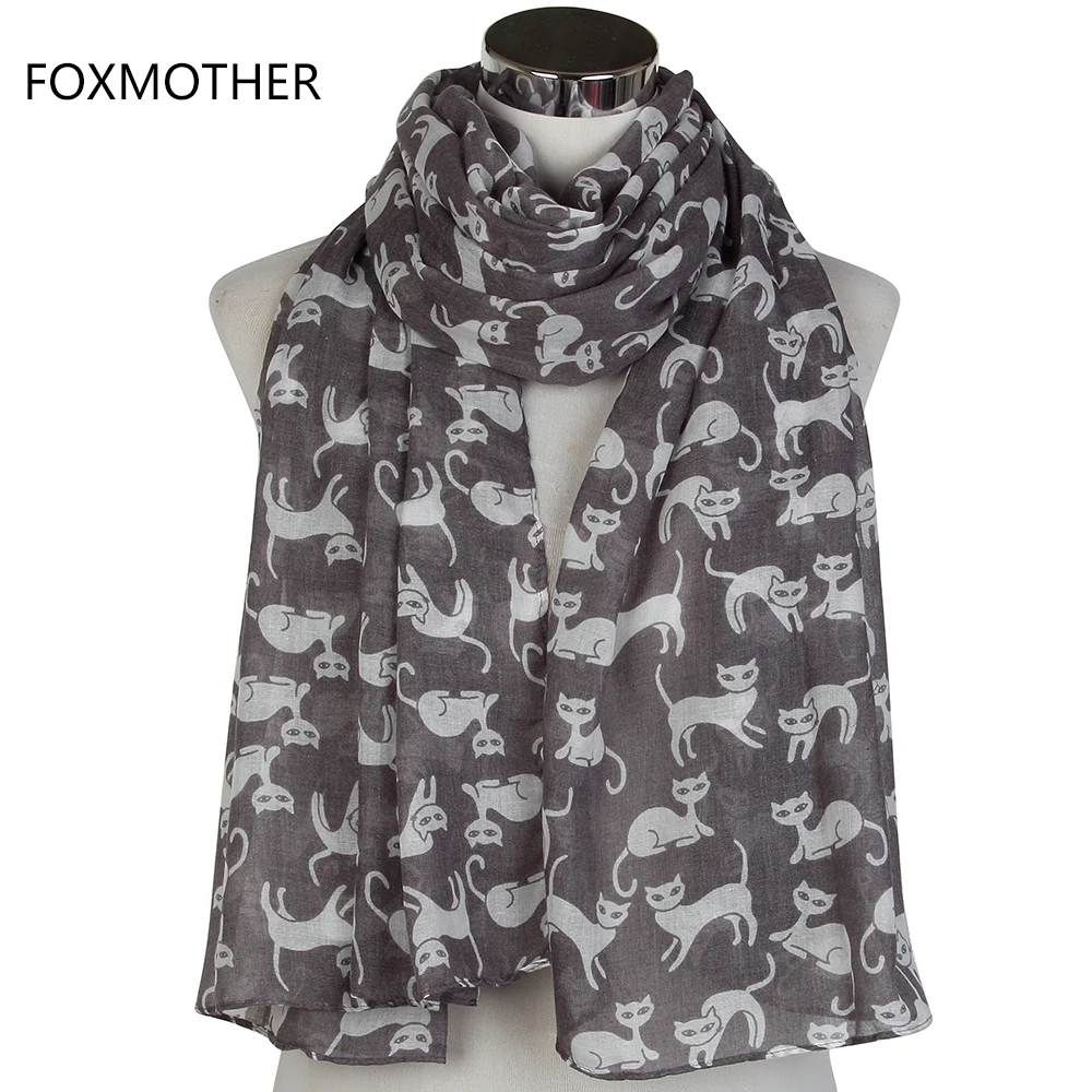 FOXMOTHER легкий мягкий милый серый хаки ВМФ Кот длинный шарф для женщин дамы матери Подарки