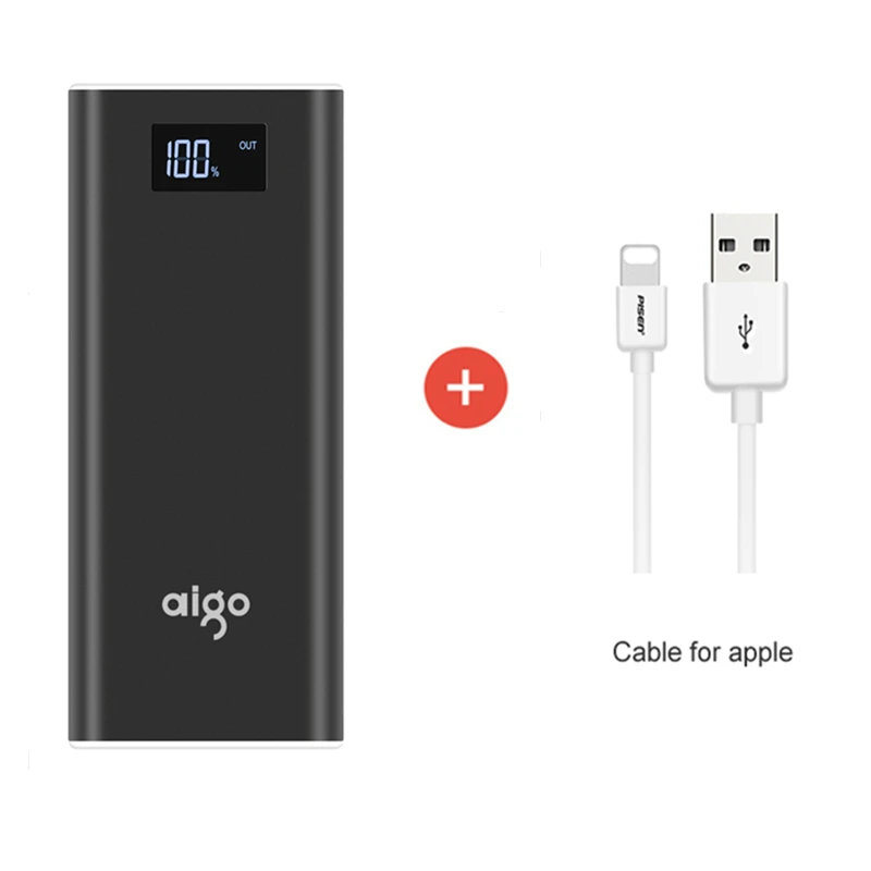 Aigo power Bank 20000 мАч для Xiaomi Mi 2 USB быстрая зарядка портативный повербанк для iPhone X 8 7 6 5 плюс 20000 мАч телефон power bank - Цвет: black cable