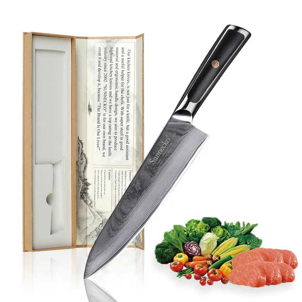 

SUNNECKO High Quality 8" Chef Knife Damascus Steel Japanese VG10 Core Blade Kitchen Knives G10 Handle Sharp Meat Cutter Knives