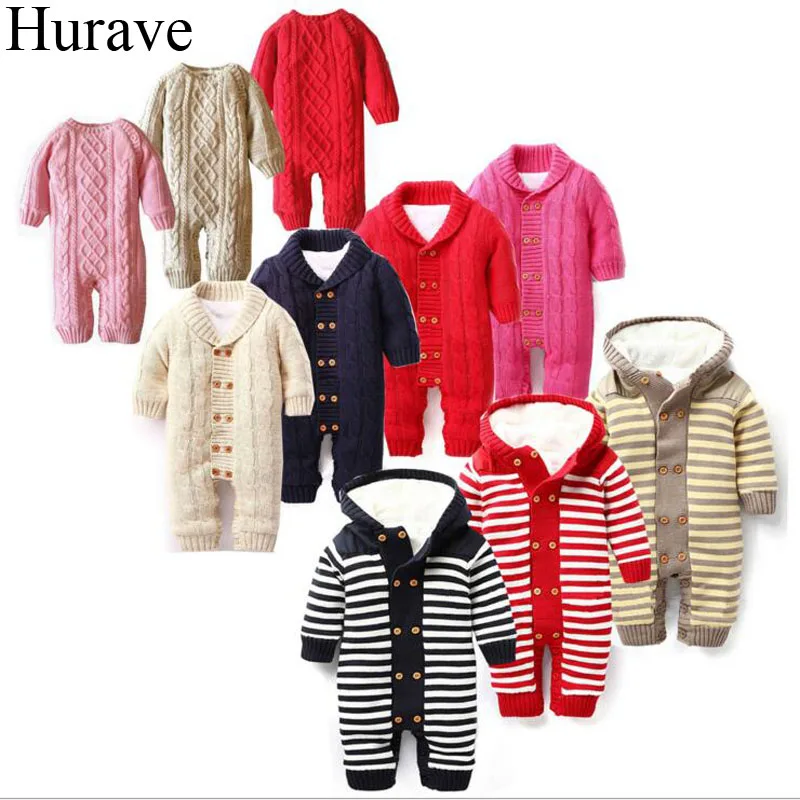 

Hurave kids clothes winter Newborn boys and girls Baby Romper plus Cashmere Cotton long sleeve warm baby clothes