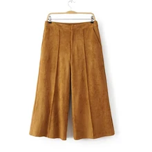 New 2017 Streetwear Suede Calf-Length Women Wide Legging Pants Solid High Waist Loose Zipper Fly Pants For Female