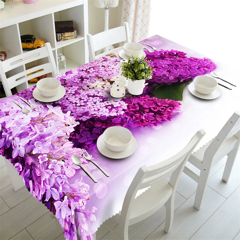 

Purple Tablecloth Waterproof 3D Rectangular Tablecloths wedding round table Cloth Custom size lilacs Cushion cover