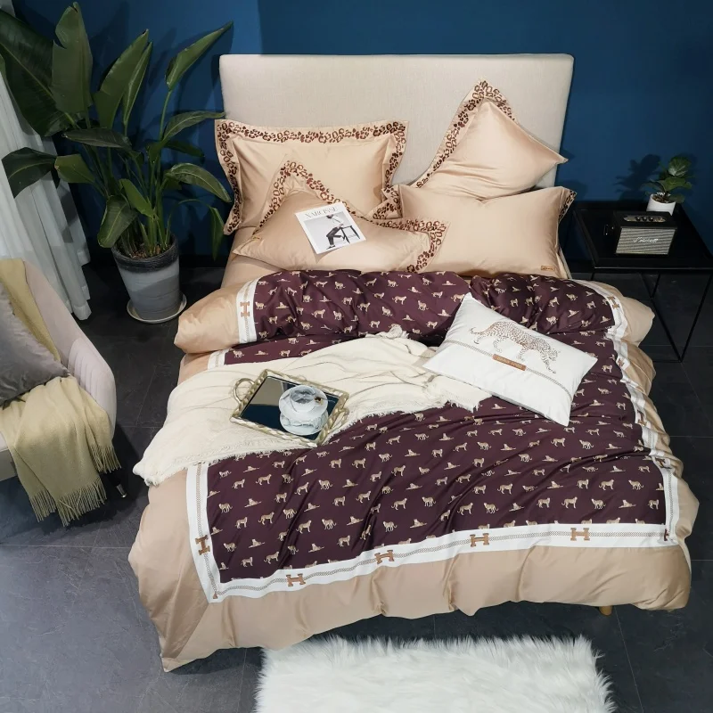 Waliicorners Home Bedding Sets brown egyptian cotton Soft duvet Cover embroidery Bed Set pillowcase King size Queen size 4pcs 48 IMG_20190102_143722
