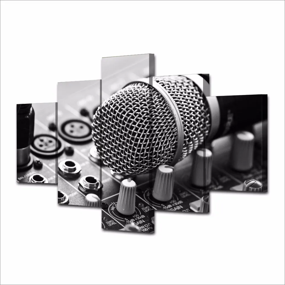 5 Panel Modern Art Microphone DJ Music Room Decoration Painting Canvas