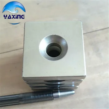

2pcs cube magnet with hole 40x40x10 - 6mm hole Block Neodymium Rare Earth Permanent Magnet