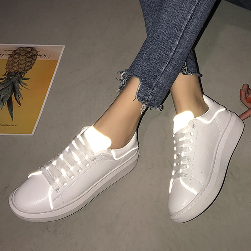 

Spring Women Sneakers 2019 Leather Reflective Flat Canvas Sneakers Women Shoes Platform White Shoes Woman chaussures femme