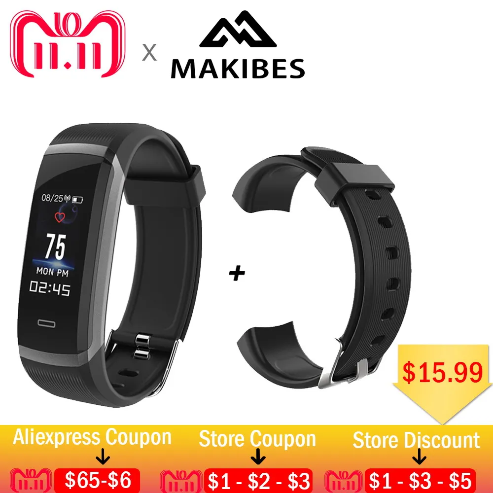 

Hot Makibes HR3 Smart Wristband 0.96" Color Screen Continuous Heart Rate Monitor Health Fitness Tracker Smart Band Call Reminder