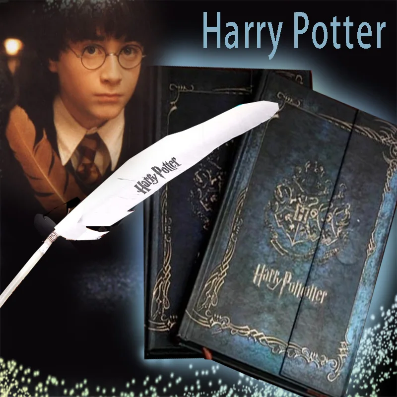 2 in 1 Vintage Harry Potter Notebook With Feather Ballpoint Pen Hard Cover Retro Magic Diary Book Magnet Magical Gift