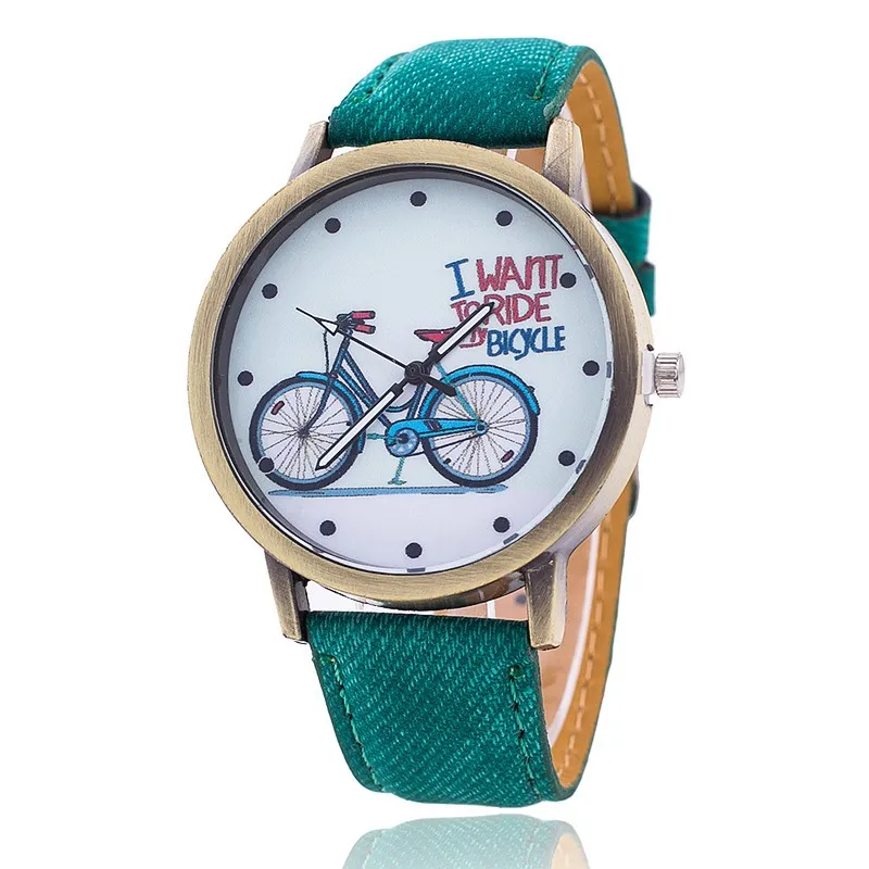 Дропшиппинг Винтаж женские часы с рисунком «велосипед» модные повседневные женские наручные кварцевые часы Relogio Feminino - Цвет: green