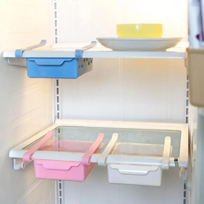 

Creative Slide Refrigerator Spacer Layer Saver Organizer Freezer Storage Rack Pull-out Drawer Fresh Spacer Sort Kitchen Supplies