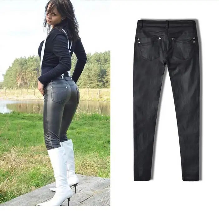 Женские сексуальные черные обтягивающие мотоциклетные брюки с низкой талией из искусственной кожи