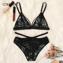 COLROVIE, черный цветочный кружевной комплект сексуального белья, женское нижнее белье,, бюстгальтер и трусы, женское нижнее белье, комплект с бюстгальтером