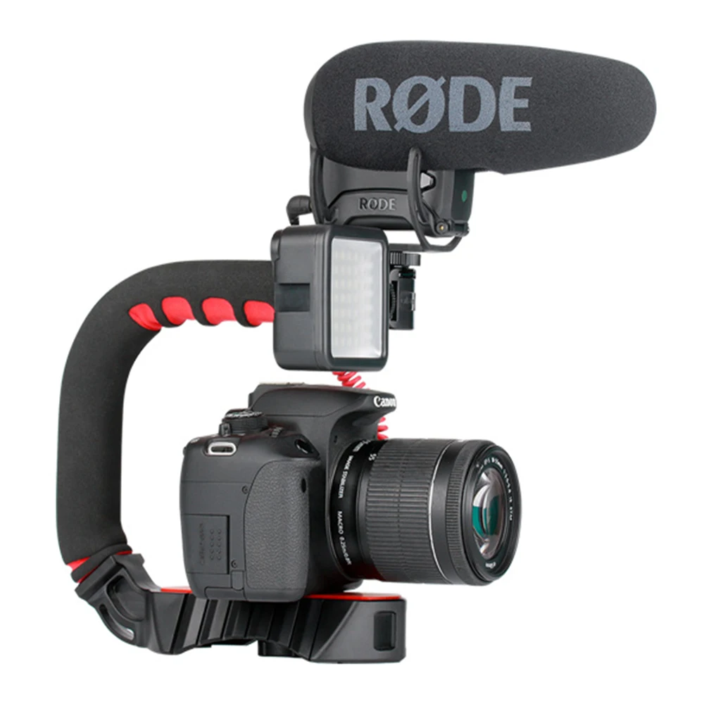 

U Shape Bracket 3 Shoe Mount Video Handheld Stabilizer Grip for Vlog Action Camera Phone Nikon Canon iPhone X 8 7 Video Rig Kit