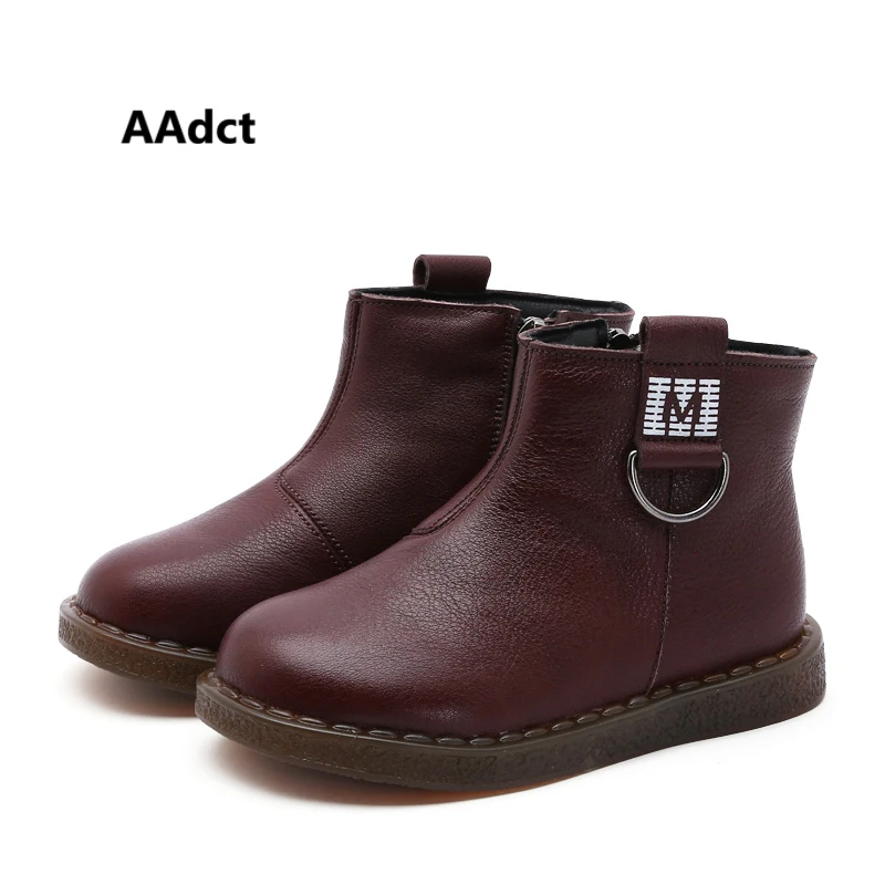 

AAdct girls boots Genuine leather children boots for girl winter Brand High-quality princess kids shoes warm cotton boots