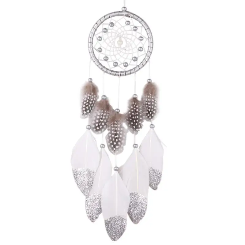 

Silver Bead Dream Catcher with Feather Wall Hanging Decoration Handmade Dreamcatcher Indian Style Home Ornament