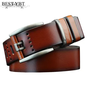 

Best YBT hot new men leather belt retro Alloy pin buckle wide belt fashion solid three colors casual cowboy pin buckle men belt