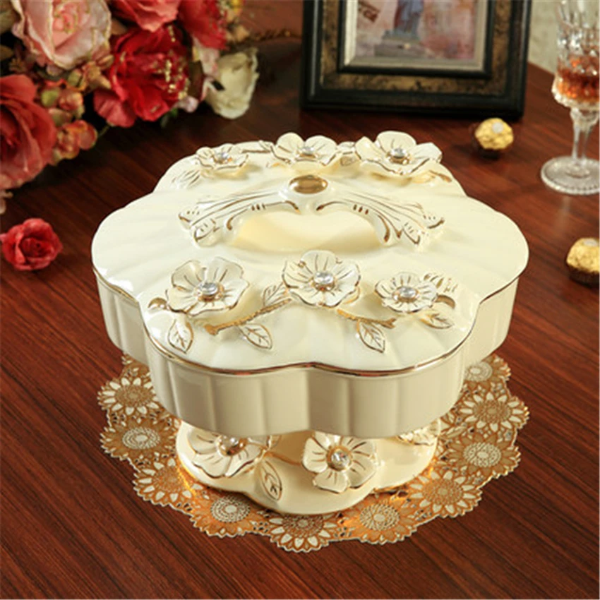 

Ceramic Rotary Storage Box Snack Candy Box Jewelry Organizer Cosmetic Solid Fruit Storage Box for Seeds Nuts Home Decoration