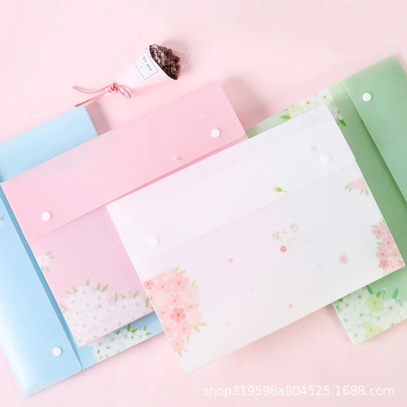 

Cute A4 cherry bloom pattern school student expanding wallet stationery,candy large capacity document organizer folder pouch