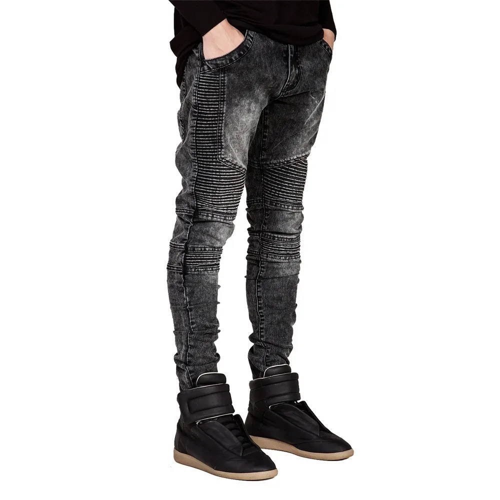Prix Hommes Jeans piste Slim Racer Biker Jeans mode Hiphop Skinny Jeans pour hommes H0292