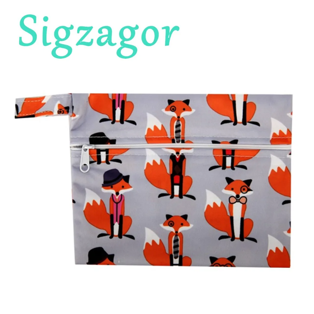 [Sigzagor] 8 больших подвесных влажных/сухих пакетиков для тканевых подгузников, вставок, подгузников, белья с двумя водонепроницаемыми молниями, многоразовые, сова