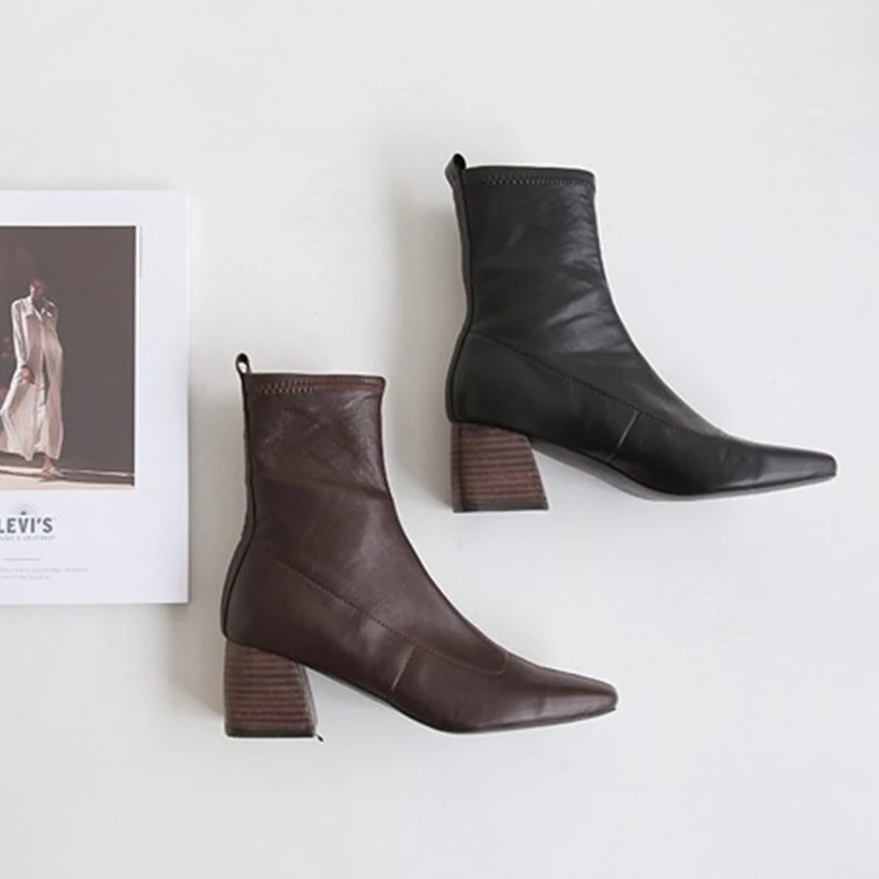 Comprar Botines 2019 otoño e invierno nuevas botas de tacón alto para mujer botas elásticas de gran tamaño