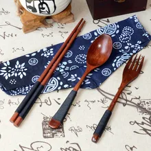 Japoneses de alta calidad de madera Vintage palillos chinos, cuchara, tenedor vajilla creativa 3 uds Set regalo cocina mesa de Restaurante Casa herramientas