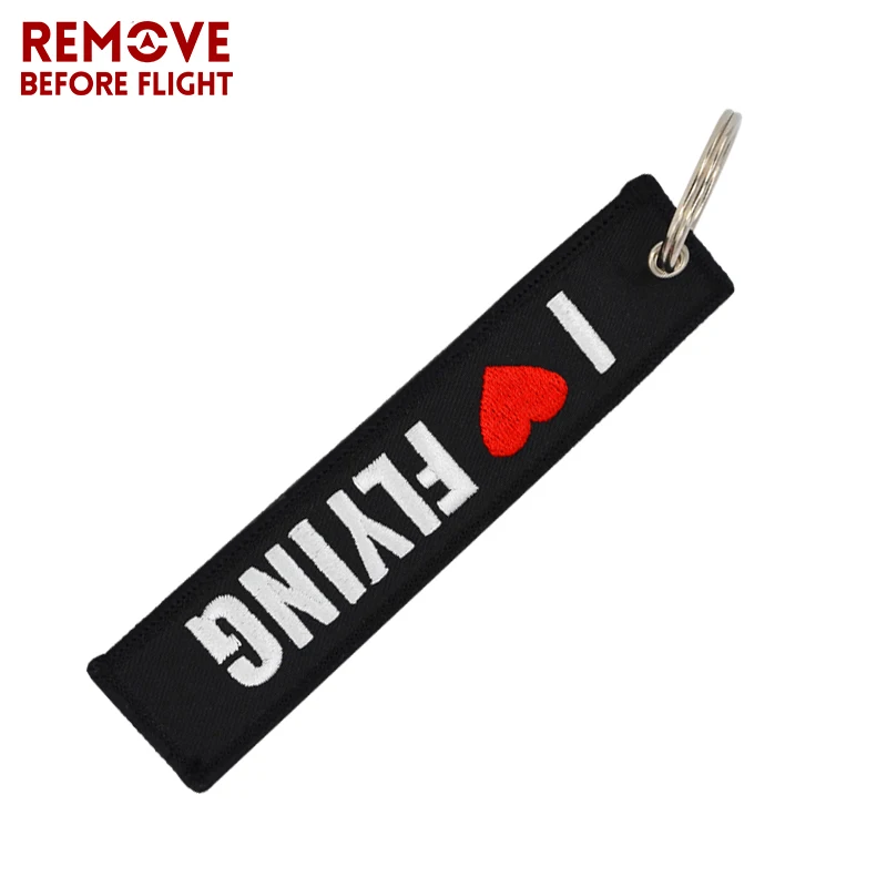 Remove Before Flight OEM Keychain Jewelry Safety Label Embroidery I LOVE FLYING Key Ring Chain for Aviation Gifts Luggage TagS 4