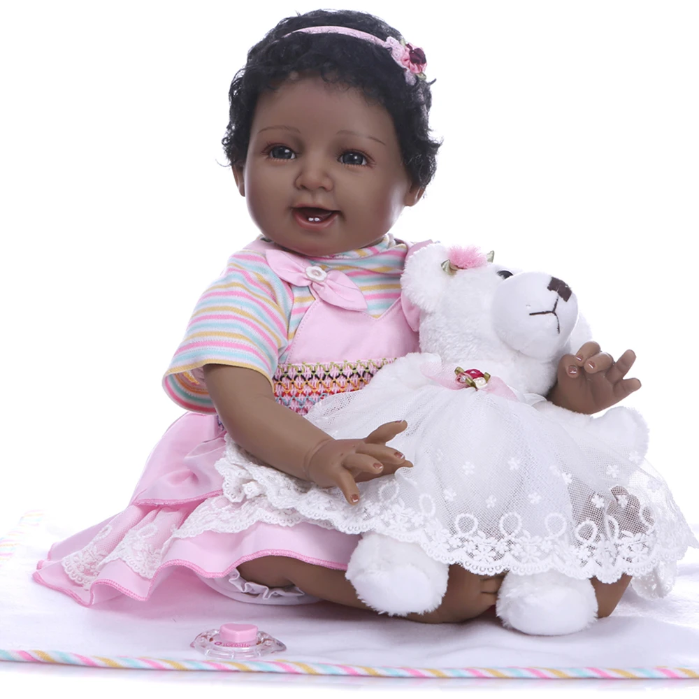 Черная кожа силиконовая ткань Reborn Baby Doll локоны для новорожденных мягкие куклы Bebe