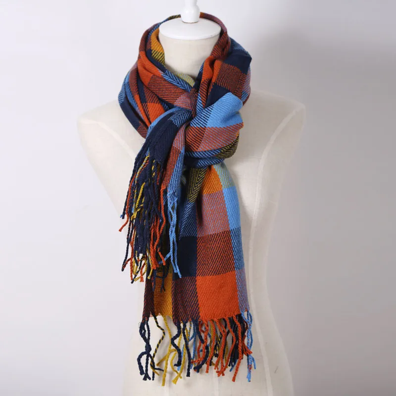 Классический плед шарф Для женщин длинной кисточкой из мягкого кашемира теплая зима шаль мода акриловые écharpe пончо и мыс оптом