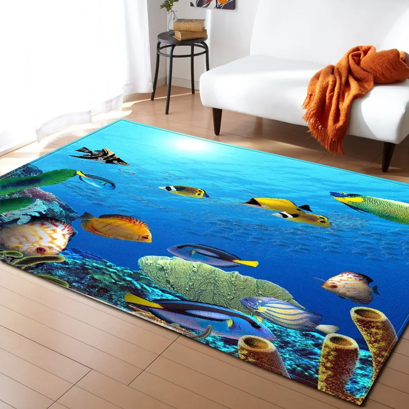 

3D Ocean World Turtle Fish Area Rug Children Decoration Rugs Memory Foam Non-Slip Mats Soft Flannel Carpet Living Room R615