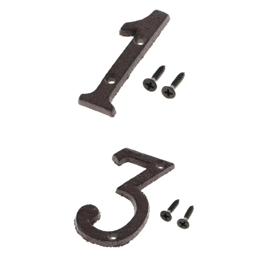 2pcs Cast Iron Metal Door Number Sign Plaque House Garden Name Address Sign Sticker Plate DIY Crafts Decor, Number 1 & 3
