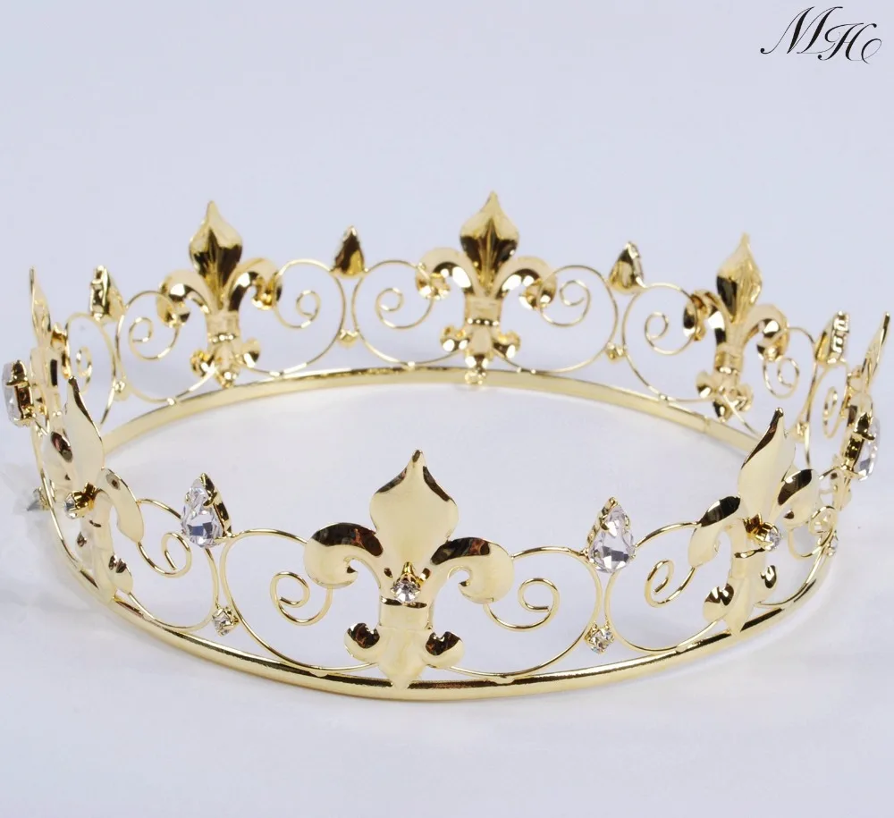 Imperial Medieval Golden Crown Round Tiara Clear Rhinestones Diadem