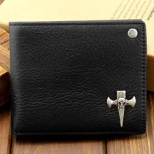 Мужской Череп Мода Двойные из натуральной кожи карты монета кошелек портмоне черный