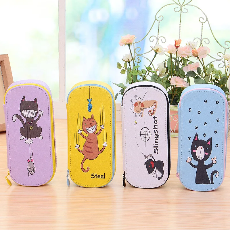 

Cartoot cat Pencil case Cute PU Big capacity pencil bag Kawaii Stationery pouch pen box school supplies Estuche escolar Zakka