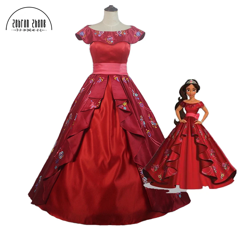 

Elena of Avalor Princess Elena Cosplay Costume Red Luxury Embroidery Princess Dress Halloween Costume For Women Custom Made