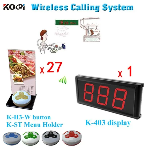 K-403+H3-WBblack+ST 1+27 Wireless Waiter Call Button Pager With Menu Holder