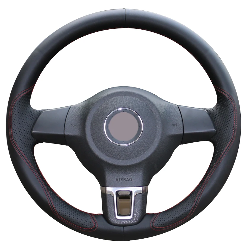 Black Leather Car Steering Wheel Cover for Volkswagen Golf 6 Mk6 2010 2013 VW Polo MK5 2010 2013