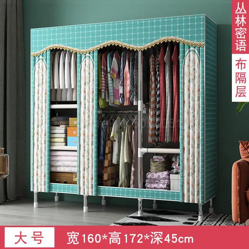 Simple cloth wardrobe steel pipe thickening and thickening reinforcement steel frame economy double rental home wardrobe - Цвет: ml20